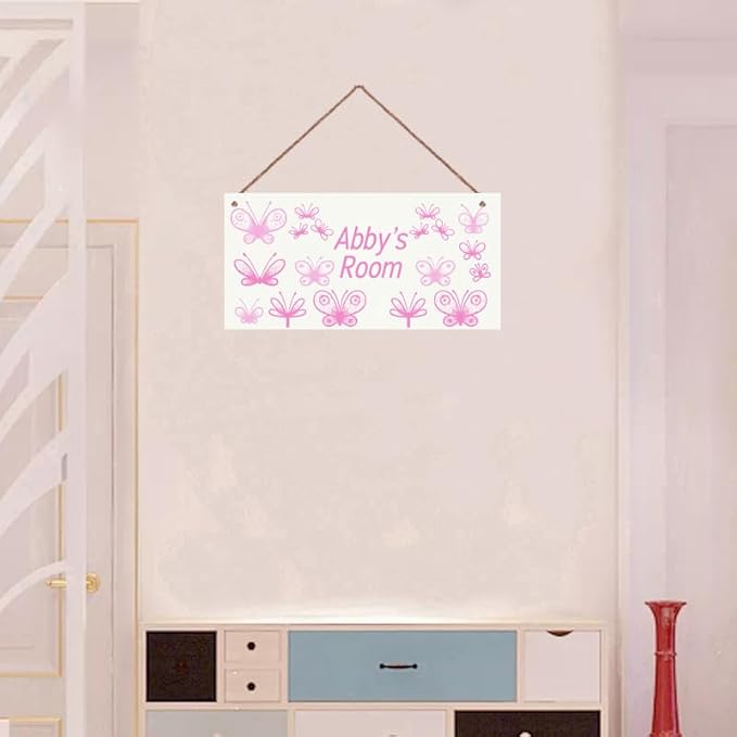 Personalized Name's Pretty Purple and Pink Butterflies Sign For Nursery Kid's Children's Girls Bedroom Door Sign Wood Plaque Sign Wall Decor Wall Art Decor Decorative Plate