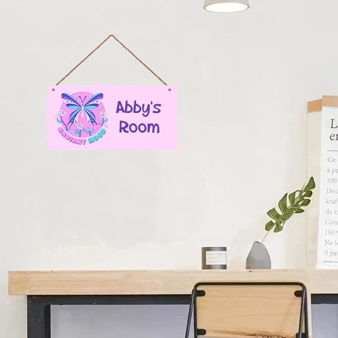 Personalized Butterfly Sign Cute Kids Cartoon Themed For Kids Room Door Decor,Custom Name Wall Decor Decorative Plate for Nursery Girls Room Boys Bedroom