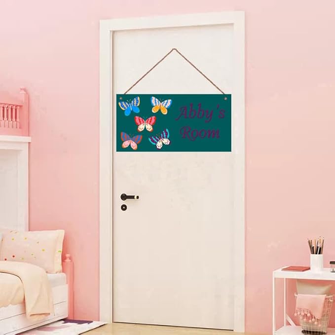 Personalized Sign Fantasy Butterfly Themed For Girls Room Nursery Door Decor,Custom Name Wall Art Decor for Kids Room Decorative Plate for Boys Bedroom