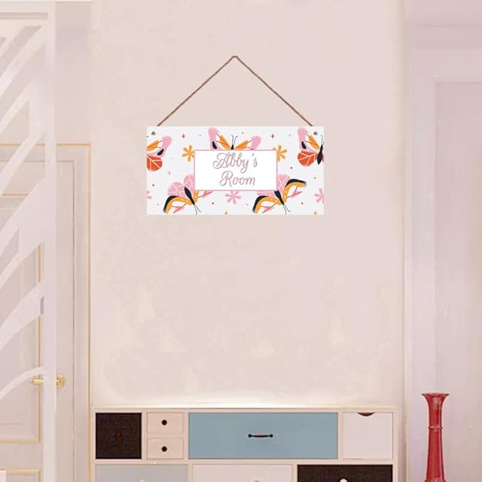 Personalized Butterfly Sign Flowers Themed Girls Bedroom Decor Fantasy Sign Door Decor for Kids Room Nursery Wall Decorations Stuff For Little Man Cave Boys Room
