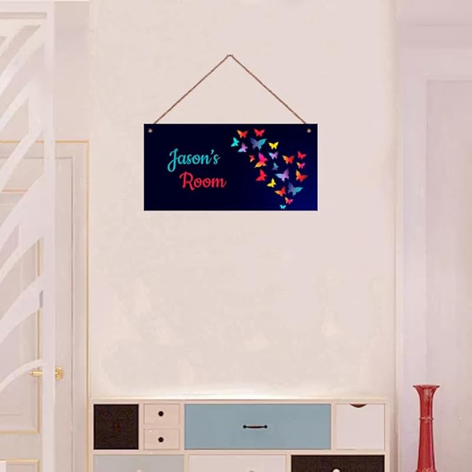 Personalized Sign Butterfly Themed Sign For Kids Room Nursery Door Decor,Custom Name Wall Art Decor Decorative Plate for Boys Bedroom Girls Room Little Man Cave