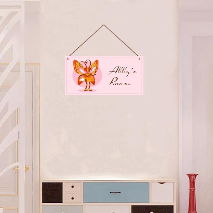 Personalized Cartoon Animal Sign Butterfly Room Door Sign for Boys Bedroom Kids Room Nursery Wall Art Decor Custom Name Art Wooden Plaque for Little Man Cave