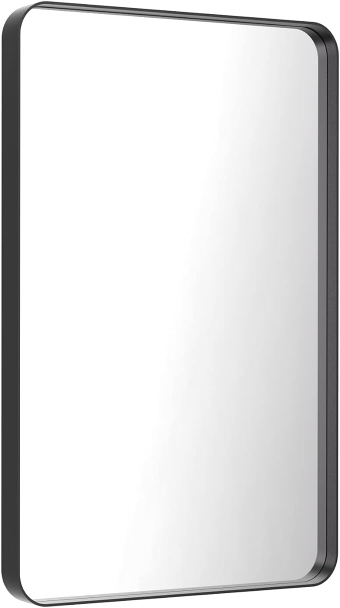 LOAAO 28X36 Inch Black Metal Framed Bathroom Mirror for Wall, Matte Black Bathroom Vanity Mirror Farmhouse, Anti-Rust, Hangs Horizontally or Vertically