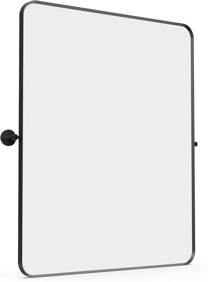 28" x 36" Pivot Rectangle Bathroom Mirror Tilting Beveled Black Metal Framed Vanity Mirrors for Wall, Tempered Glass