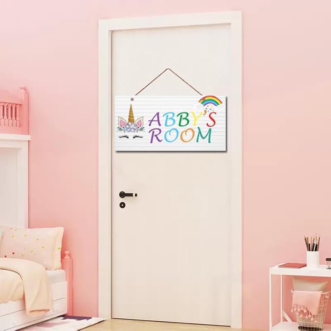 Personalized Signs Unicorn Sign, Unicorn Rainbow Girls Room Wall Decor Art Prints,Hanging Signs For Kids Room, for Home, Birthday Party, Bedroom, Bathroom, Playroom