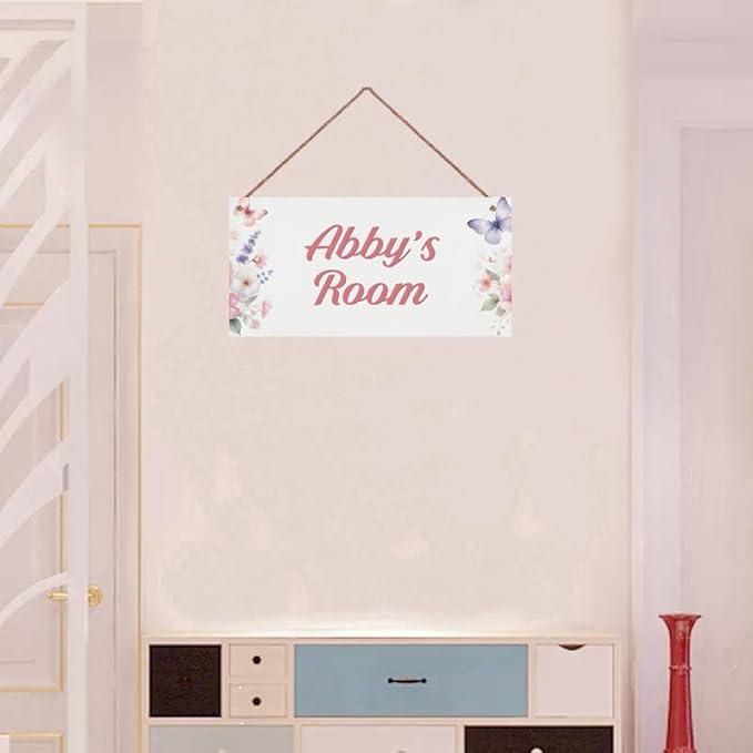 Personalized Name's Room Door Sign Butterfly and Flowers Nursery Kid's Children's Girls Bedroom Decor Wood Door Plaque Sign
