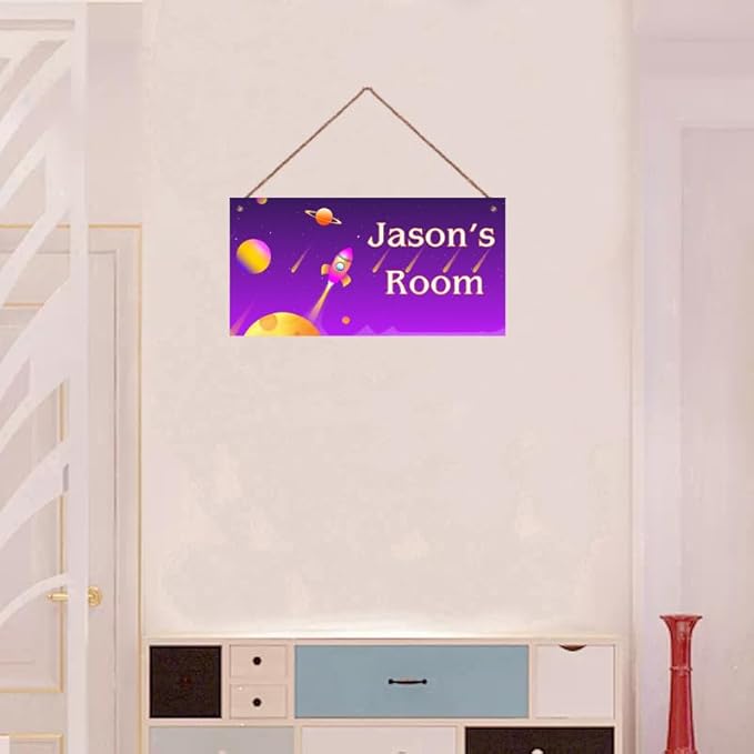 Personalized Sign Outer Space Theme Wall Art Decor For Kids Room Custom Name Universe Star Door Décor For Little Man Cave, Rocket Nursery Art Plate For Boys Room Girls Bedroom