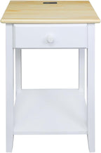 Casual Home Owl Night Stand with USB Port Charging Station and Drawer, 17.5" W x 14.25" D x 24.5" H, Natural White