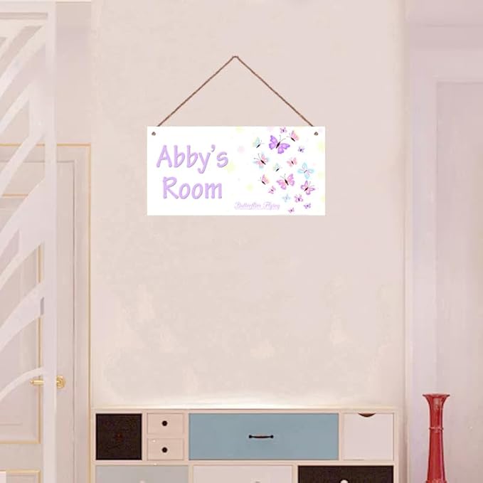 Personalized Colorful Butterfly Sign Plate Custom Name Door Sign For Girls Room Plaque Hanging Sign Flower Floral Background for Business Needs Wedding Gift Home Decor