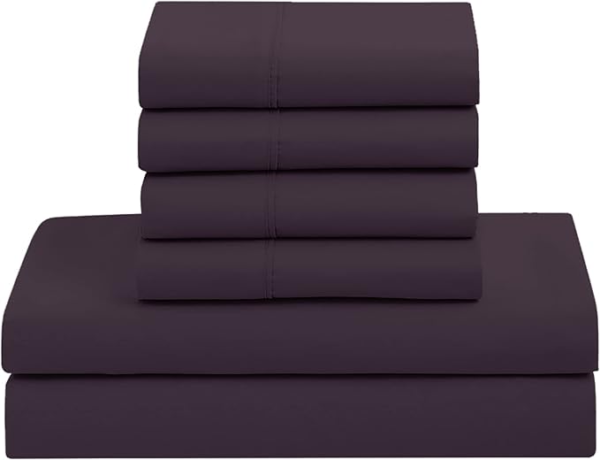 Sweet Home Collection 7 Piece Comforter Set Bag Solid Color All Season Soft Down Alternative Blanket & Luxurious Microfiber Bed Sheets, Purple, Twin (Pack of 4)