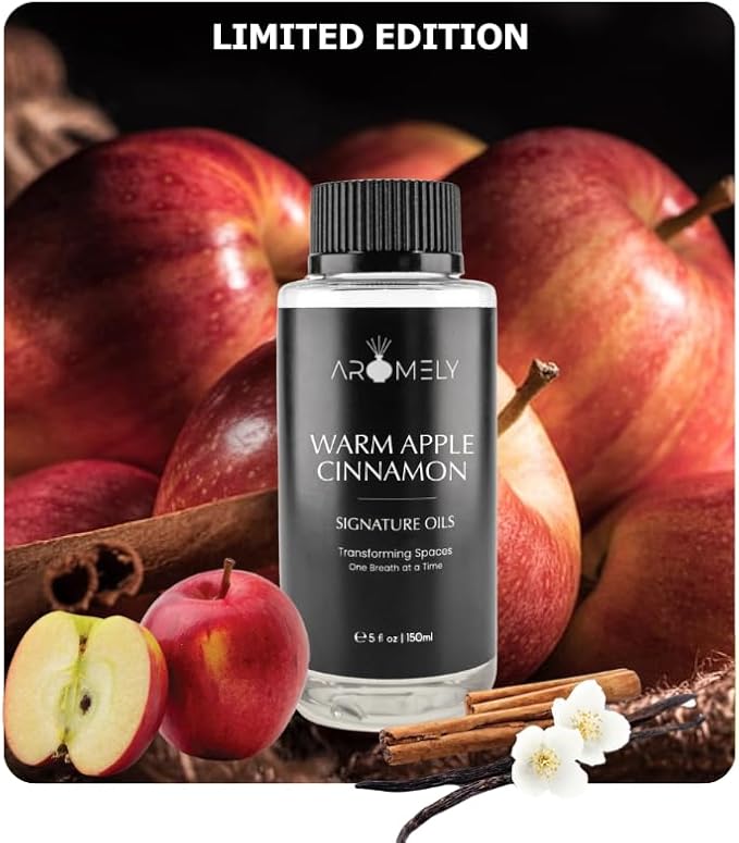 AROMELY Warm Apple Cinnamon Diffuser Oil Blend – Christmas Scents – Signature Diffuser Aroma – Luxurious Fragrance with Notes of Apples, Cinnamon Sugar, Nutmeg, and Amyris. (150ml)
