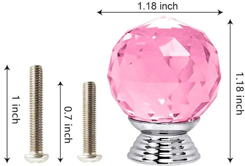 12 Pcs 30mm Round Shape Crystal Glass Cabinet Knobs with Screws Drawer Knob Pull Handle Used for Kitchen, Dresser, Door, Cupboard(Pink)