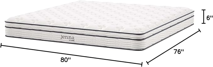 Modway MOD-7096-WHI Jenna 6" Innerspring Pillow Top King Mattress, White