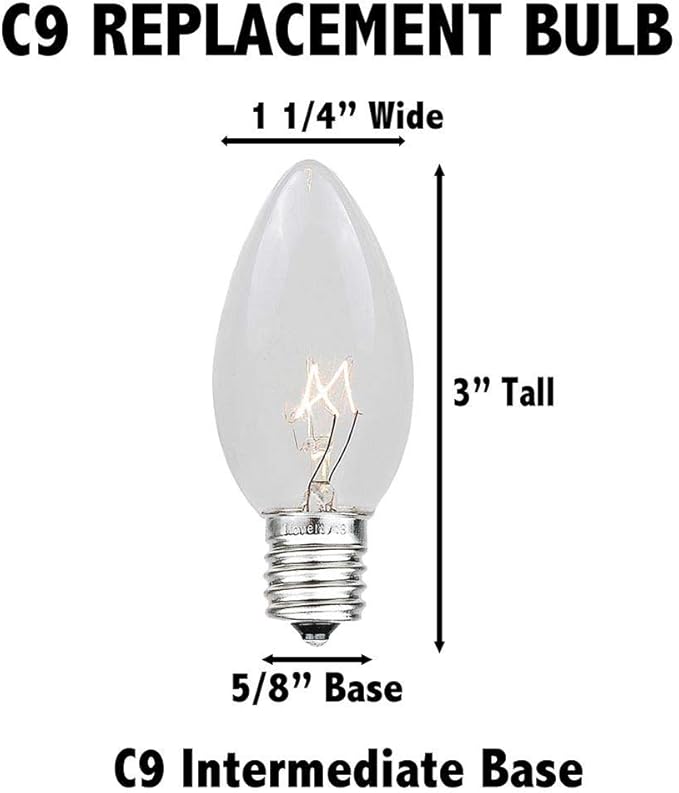 25 Foot C9 White Ceramic Christmas String Light Set - Outdoor Roofline Light String - Opaque Bulbs - Green Wire