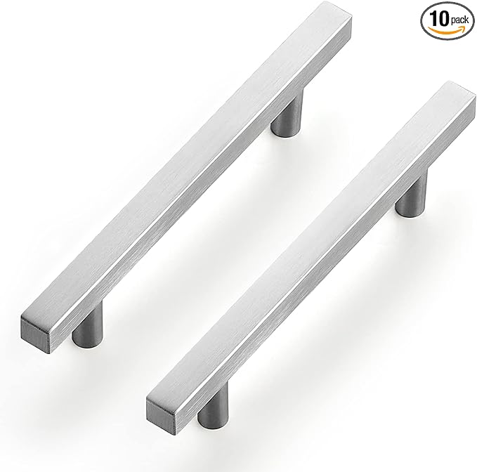 Ravinte Brushed Nickel Cabinet Handles 10 Pack 4-1/2 inch Satin Nickel Square Cabinet Pulls Silver Hardware for Kitchen Cabinets 7 inch Overall Length Stainless Steel Drawer Pulls