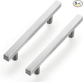 Ravinte Brushed Nickel Cabinet Handles 5 Pack 4-1/2 inch Satin Nickel Square Cabinet Pulls Silver Hardware for Kitchen Cabinets 7 inch Overall Length Stainless Steel Drawer Pulls