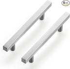 Ravinte Brushed Nickel Cabinet Handles 5 Pack 4-1/2 inch Satin Nickel Square Cabinet Pulls Silver Hardware for Kitchen Cabinets 7 inch Overall Length Stainless Steel Drawer Pulls