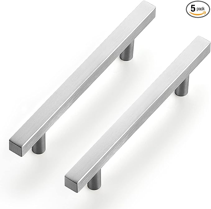 Ravinte Brushed Nickel Cabinet Handles 5 Pack 4-1/2 inch Satin Nickel Square Cabinet Pulls Silver Hardware for Kitchen Cabinets 7 inch Overall Length Stainless Steel Drawer Pulls
