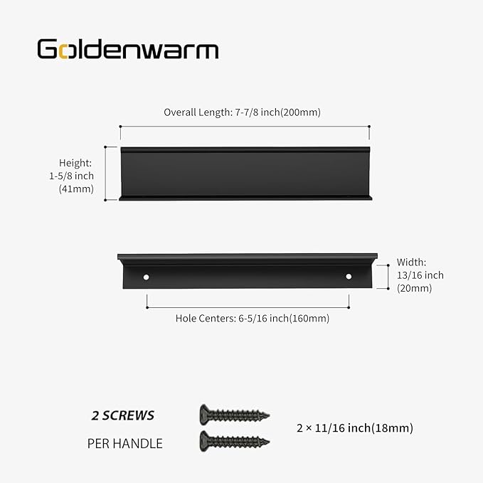 goldenwarm 100 Pack Black Finger Edge Pulls Drawer Finger Pulls Matte Black Kitchen Hardware Handles Bedroom Dresser Drawers,6-1/4in Hole Center
