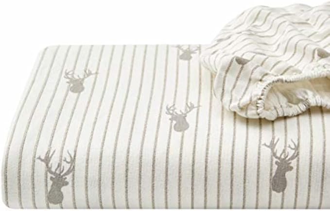 Eddie Bauer - Queen Sheets, Cotton Flannel Bedding Set, Brushed For Extra Softness, Cozy Home Decor (Deer Lodge, Queen)