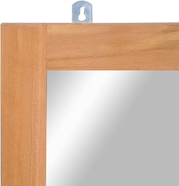 vidaXL Wall Mounted Mirror Made of Solid Teak, Scandinavian Style, Ideal for Bathroom/Dressing Room/Hallway, Brown, Rectangular, 19.7"x27.6", Comes with Hanging Hooks and Mounting Accessories