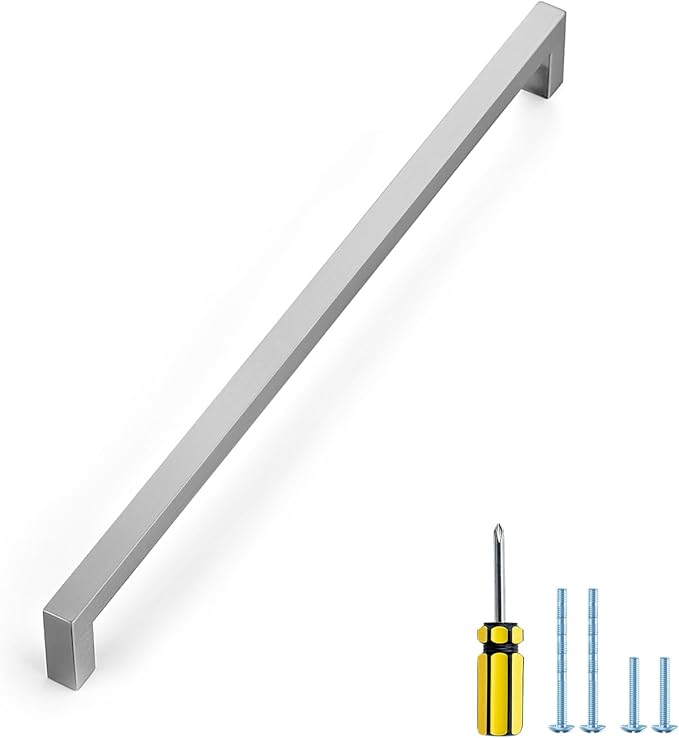 Ravinte 1 Pack Brushed Nickel Kitchen Cabinet Handles 12-3/5 Inch Cabinet Pulls Square Kitchen Hardware for Cabinet Drawer Pulls Drawer Handles Come with Screwdriver