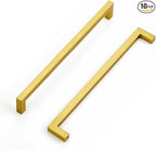 Ravinte 10 Pack Solid Kitchen Cabinet Handles Gold Slim Drawer Pulls with 7-1/2 Inch Hole Center Square Bar Kitchen Cabinet Hardware Brushed Brass Cupboard pulls