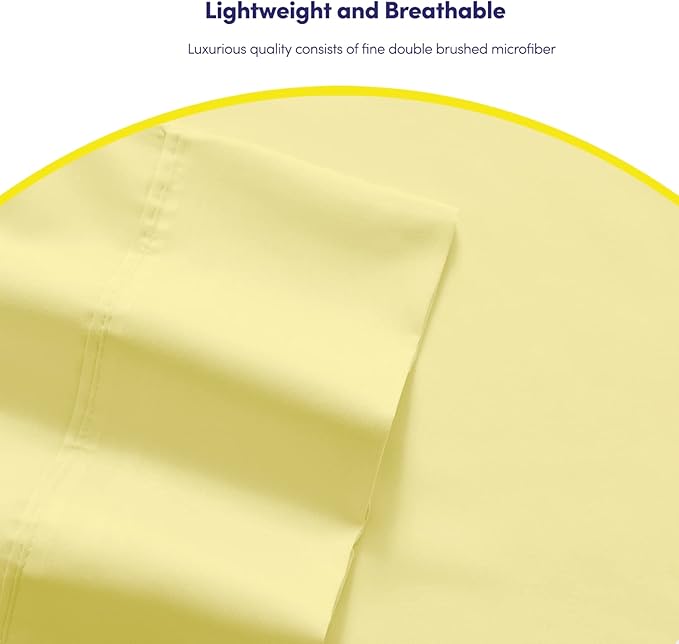6 Piece Bed Sheet Set, Full, Pale Yellow