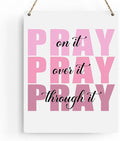 Pink Wall Decor Bible Verse Wall Art Christian Gifts for Women Room Decor for Women Girls Room Decoration Office Wall Decoration for Woman Bedroom Decor for Teen Girls Inspirational Decoration Pray Over It Wall Art