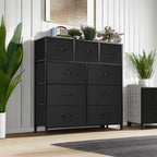 OLIXIS Dresser for Bedroom, 9 Storage Drawers, Wide Fabric Closet Chests Organizer Tower Furniture, TV Stand with Wooden Top Metal Frame for Clothes, Living Room, Hallway, Entryway, Black