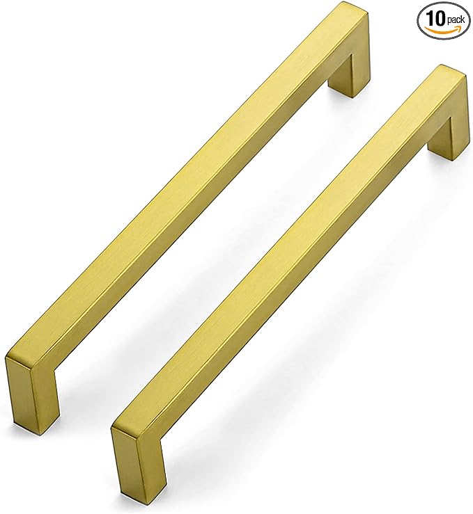 Ravinte 10 Pack 7-1/2 Inch Kitchen Square Cabinet Handles Brushed Brass Pulls Kitchen Cabinet Hardware Handles for Cupboard Drawer Pulls