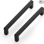 JOY DECOR 10 Pack Cabinet Handles, Black Cabinet Pulls, 6-1/4 Inch Kitchen Closet Handles Square Drawer Pulls Stainless Steel Drawer Hardware, 160mm Hole Centers