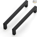 JOY DECOR Cabinet Handles, Black Cabinet Pulls, 2 Pack Kitchen Closet Handles 6-1/4 Inch, Square Drawer Pulls Stainless Steel Drawer Hardware, 160mm Hole Centers