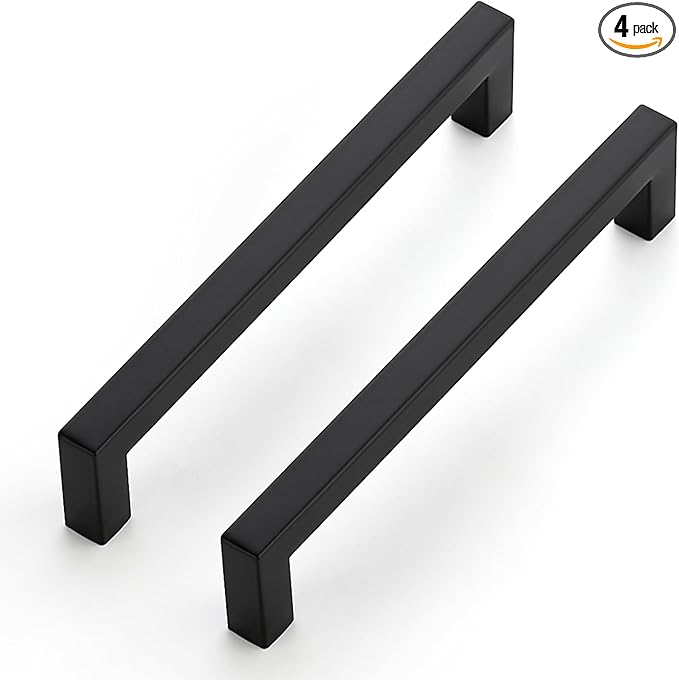 JOY DECOR 4 Pack Cabinet Handles, Black Cabinet Pulls, 6-1/4 Inch Kitchen Closet Handles Square Drawer Pulls Stainless Steel Drawer Hardware, 160mm Hole Centers