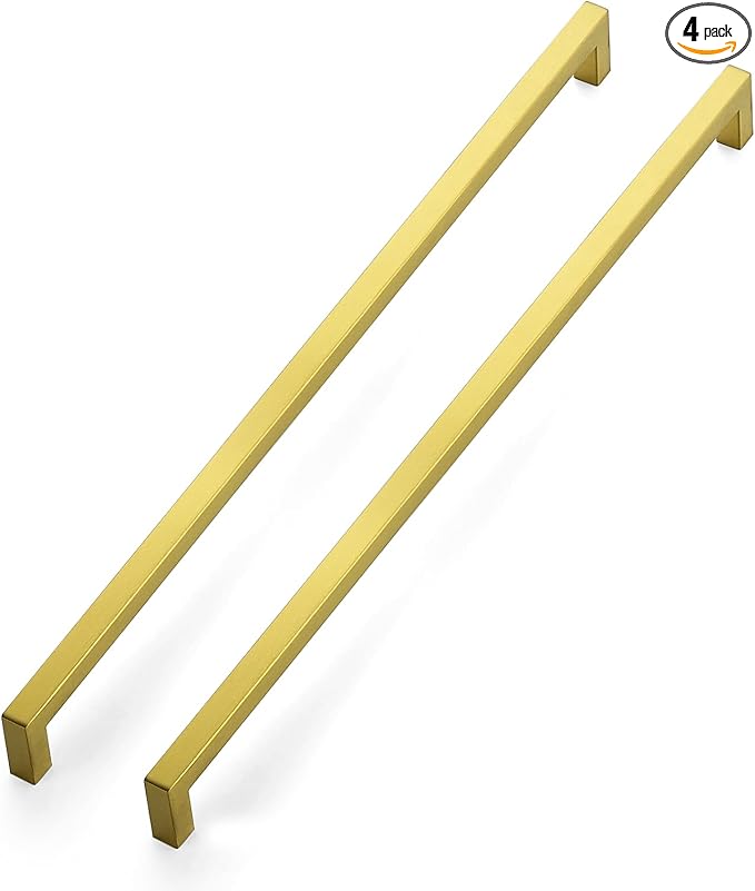 JOY DECOR 4 Pack Cabinet Handles, Gold Cabinet Pulls, 18 Inch Kitchen Closet Handles Square Drawer Pulls Stainless Steel Drawer Hardware, 458mm Hole Centers