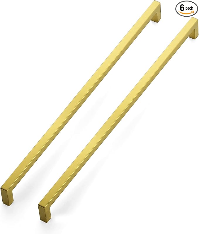 JOY DECOR 6 Pack Cabinet Handles, Gold Cabinet Pulls, 18 Inch Kitchen Closet Handles Square Drawer Pulls Stainless Steel Drawer Hardware, 458mm Hole Centers