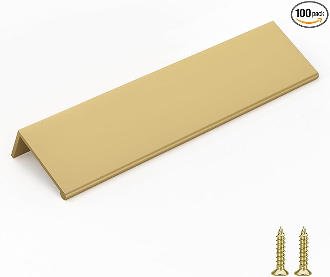 goldenwarm 100 Pack Gold Finger Edge Pulls Drawer Finger Pulls Champagne Gold Kitchen Hardware Handles Bedroom Dresser Drawers,6-1/4 in Hole Center