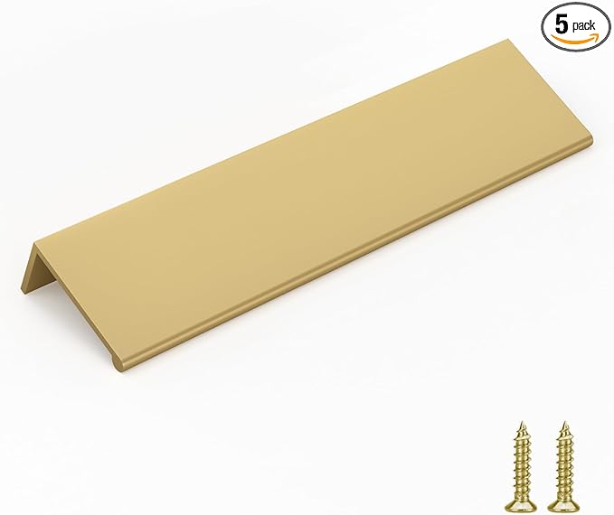 goldenwarm 5 Pack Gold Finger Edge Pulls Drawer Finger Pulls Champagne Gold Kitchen Hardware Handles Bedroom Dresser Drawers,6-1/4 in Hole Center