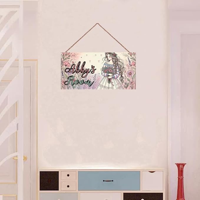 Personalized Name Door Sign Beautiful Girl Décor Wall Art Sign, Custom Name Wooden Signs Hanging Décor For Kids Room