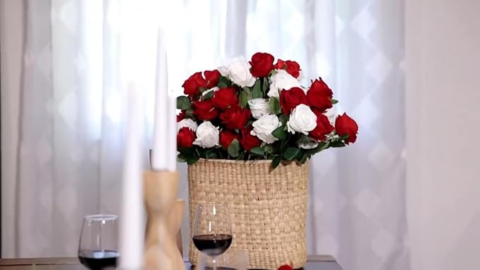 60 Pcs Artificial Roses Bulk Velvet Silk White Roses White Roses for Wedding Centerpieces Bridal Bouquet Mohter's Day Valentine's Day Home Decor (60, White)