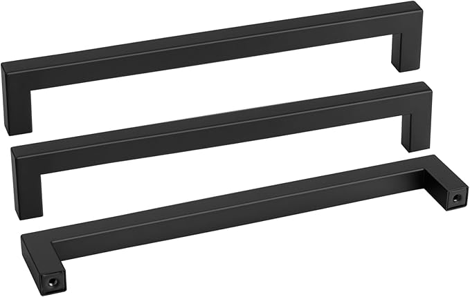goldenwarm 45 Pack 11-1/3 Inch Black Cabinet Handles Matte Black Drawer Pulls Stainless Steel Cabinets Hardware Square Bar Modern for Kitchen Bathroom Cupboard