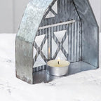 Barn Shaped Tea Light Candle Holder Farmhouse Galvanized Metal Candle Holder Vintage Decorative Tealight Holder for Table Centerpiece Decoration - 5.24" x 1.97" x 9.25"