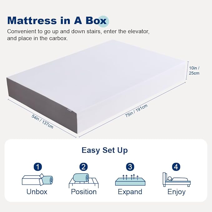 Amazon Basics Memory Foam Mattress, Medium Firm, 10 Inch, Full, White/Grey
