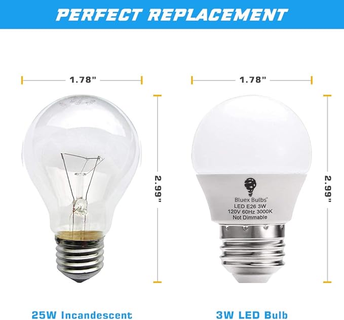 8 Pack BlueX 3W LED Light Bulb G14 3000K Warm White - 25W Equivalent - E26 Base 120V - Small Night Light Bulbs for Bedroom, Ceiling Fan, Table Lamp, Kitchen, Pendant Fixtures, Dinning Room