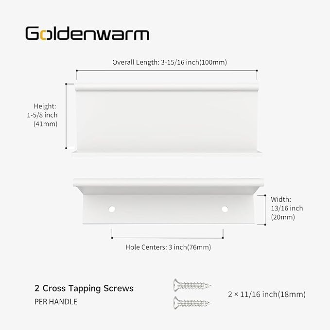 goldenwarm 10 Pack White Finger Edge Pulls Drawer Finger Pulls Kitchen Hardware Handles Bedroom Dresser Drawers, 3in Hole Centers