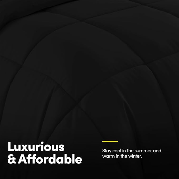 King Size Comforter Set with Sheets - 7-Piece Bedding Collection - 1 Comforter, 1 Fitted Sheet, 1 Flat, 4 Pillowcases - Deep Pocket - Soft & Breathable Premium Quality - Ideal for All Seasons, Black