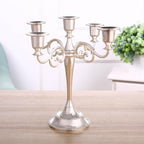 Black Candelabra Candle Holders for Pillar Candles 10.6 inch Tall, 5 Candle Candlestick Holder for 1/2-1 inch Taper Candles Halloween Candelabra Decoration Easy Assembly (Silver)