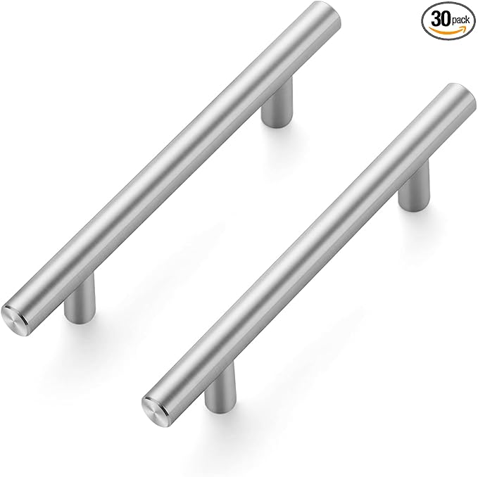 JOY DECOR 30 Pack 6 Inch Cabinet Pulls Kitchen Cabinet Handles with 3.75 Inch Hole Center Brushed Nickel Cabinet Hardware Stainless Steel Kitchen Drawer Pulls for Cabinets Cupboard, 96mm Hole Centers