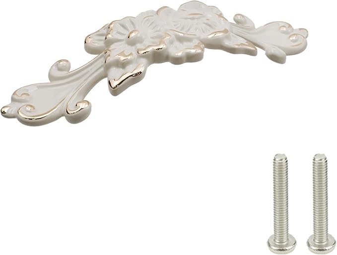 2Pcs Euro Rose Decorative Cabinet Pull Handles Ivory Drawer Pull Handles Vintage Kitchen Zinc Alloy Flower Drawer Dresser Vanity Nightstand Cupboard Wardrobe Pull Handles, 3.78" Hole Center