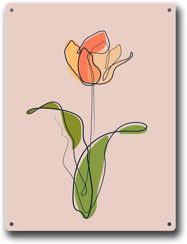 Metal Signs Rose Flower Line Art Suitable for Home Bar Cafe Farmhouse Decoration12x16inch Tin Sign